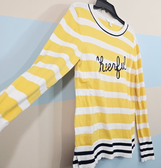 Time and Tru Yellow and White Cheerful Knit Sweater - Picture 4 of 8